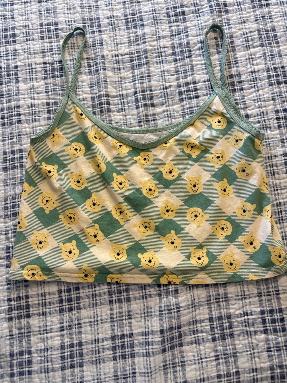 Disney Winnie the Pooh Green and Yellow Check Print Bandeau Tank